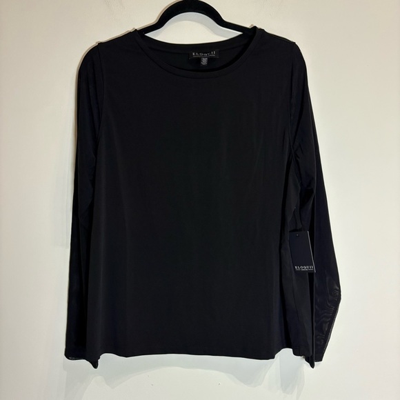 ELOQUII Elements Plus Mesh Panel Long Sleeve Top Black Onyx NWT 18/20 - Picture 3 of 5